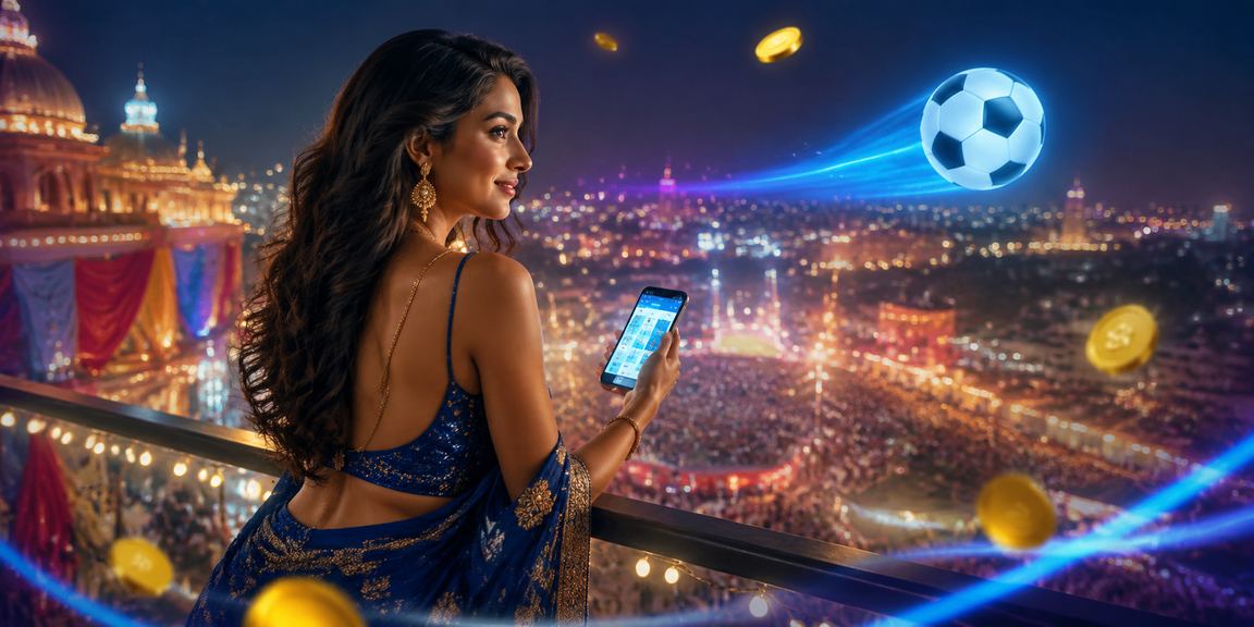 Night market in India with football betting neon lights